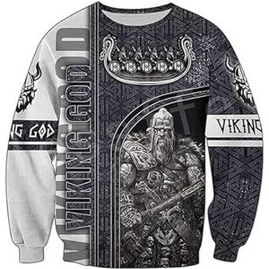 Viking Warrior Hoodie Thor's Hammer Zipper Sweatshirt Retro Fashion Nordic Mythology Tattoo Amulet Grappige Unisex Rits Sweatshirts Hoodies Jas (Color : Sweatshirts, Size : XXL)