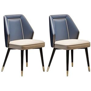 GEIRONV Moderne eetkamerstoelen set van 2, metalen poten woonkamerstoelen keukenstoelen zacht leer gestoffeerde loungestoel Eetstoelen (Color : Blue, Size : 50x53x88cm)