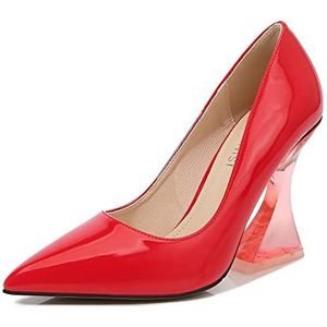 Elegante pumps met kristallen hak met hoge hakken - Til je professionele look naar een hoger niveau! Trendy enkelvoudige schoenen met lage snit en dikke, rood, 36 EU