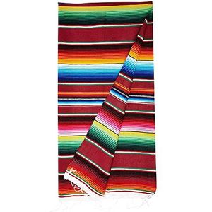 Qikam Mexicaanse Stijl Deken, 150 x 200 cm Mexicaanse Deken Kwastje Tafelkleed Regenboog Patroon Katoen Kleur Strip Sjaal Carnaval Deken Tafelhoes Voor Bruiloft Feestdecoraties