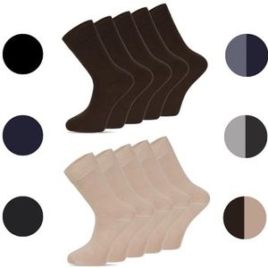 10 paar herensokken, lange sportwerksokken in maat 43-46/47-49, voor mannen, 35-38/39-42, ademend, bruin-beige, 47-49 EU
