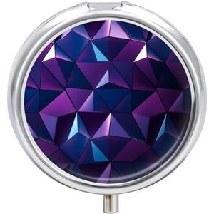 Paarse Geometrische Pillendoos Leuke Ronde Pil Case Draagbare Geneeskunde Tablet Vitamine Houder Organizer voor Purse Pocket