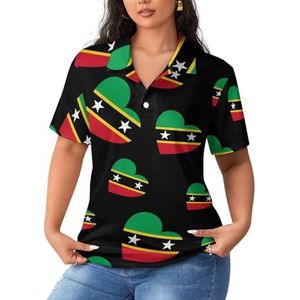 Love Saint Kitts And Nevis Poloshirts voor dames, korte mouwen, casual T-shirts met kraag, golfshirts, sportblouses, tops, M