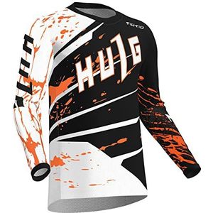 Heren Wielertrui MTB Downhill T-Shirt Lange Mouw Mountainbike Motorfiets Outdoor Fiets Kleding, Mannen Vrouwen Mtb Jersey, Sneldrogende, Ademend, Huidvriendelijk (Oranje, XL)