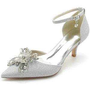EICOFF Vrouwen Trouwschoenen Dames Parels Hoge Hak Pumps Gesloten Teen Enkelband Prom Partij Dans Bruiloft Bruids Pompen Schoenen,Zilver,36 EU