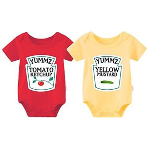 culbutomind baby tweelingen body jongen meisjes rompers Yummz Tomato, patroon, kleur rood geel, leuk baby, grappig cadeau, geboorte babykleding, rood, geel, kort., 9-12 Maanden