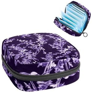 Esthetische paarse lavendel bloemen maandverband opbergtas, grote menstruatie cup zakje met rits, menstruatie pads tas winkel panty voeringen tampons voor meisjes vrouwen
