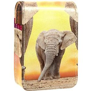 Afrikaanse olifant familie lipgloss houder lippenstift case draagbare mini lippenstift opbergdoos reizen lippenstift organizer case met spiegel voor vrouwen, Meerkleurig, 9.5x2x7 cm/3.7x0.8x2.7 in