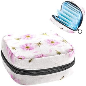 Opbergtas voor maandverband, maandverband, menstruatiecup zakje, menstruatiezak, organizer voor vrouwelijke pads, tampons, roze madeliefje bloemblaadje bloem mooi