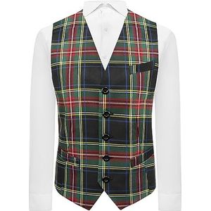 King & Priory Traditioneel donkergroen tartan geruit vest, Schots, Stewart, Donkergroen, L