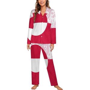 Groenland Paisley Vlag (1) Vrouwen Lange Mouw Button Down Nachtkleding Zachte Nachtkleding Lounge Pyjama Set M