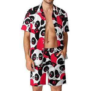 Naadloze Panda Hart Hawaiiaanse Sets voor Mannen Button Down Korte Mouw Trainingspak Strand Outfits L