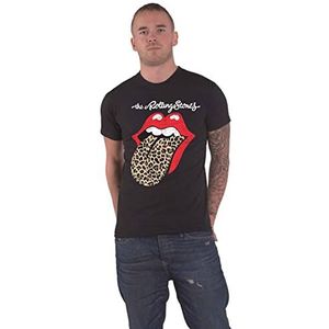 The Rolling Stones T Shirt Leopard Print Tongue Band Logo Officieel Mannen Zwart
