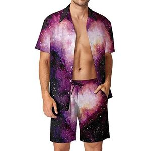 Stars And Single Heart Nebula Hawaiiaanse bijpassende set 2-delige outfits button down shirts en shorts voor strandvakantie