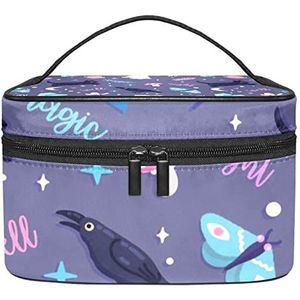 Retro Streep Boho Make-up Tas Voor Vrouwen Meisjes Cosmetische Tassen Met Handvat Reizen Make-up Organizer Tas, Dieren Paars, 8.9x5.9x5.4 Inches, Make-up Pouch