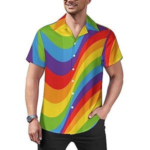 Magic Rainbow Opt Art Casual Overhemden voor heren, korte mouwen, Cubaanse kraag, T-shirts, tops, Hawaiiaans T-shirt, M
