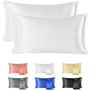 Since Silk Luxe Zijden Kussensloop 2 Stuks 20 Momme Zijde en Katoen, 100% Zijde Kussenslopen Hypoallergeen Zacht Ademend Beschermt Haar en Huid. (50 x 66 cm, Wit)