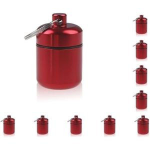 10 Set Mini Pillen Doos Aluminiumlegering Sleutelhanger Fles Backpacken Persoonlijke Tabletten Volwassenen Kinderen Ouderen Waterdichte Verzegelde Container Rood