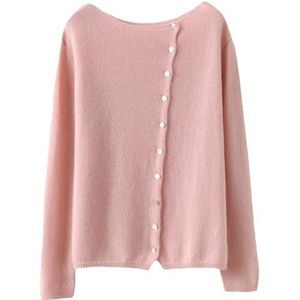 Dames Schuine Borstcardigan, Knoopsluiting, Lange Mouwen Gebreide Trui, Zachte Comfortabele Casual Top(Pink,XXL)