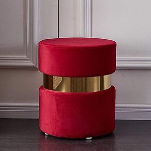 GZDZ Fluwelen Ottomaanse, moderne ronde voetenbank comfortabele gewatteerde gestoffeerde voetenbank getuft dressoir korte kruk (kleur: rode wijn)