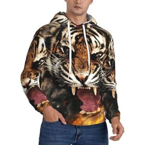 JEJEA Roaring Tiger Print Heren Hooded Sweatshirt, Trekkoord Hoodies Trui, Lange Mouw Trui, Voor Dagelijks Dragen, Zwart, S