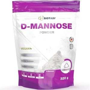 D-mannose poeder – 2000 mg dagelijkse portie – 320 g – met vitamine C – inclusief pillendoosje – laboratoriumgetest – veganistisch – premium kwaliteit – 100% natuurlijk – zonder toevoegingen