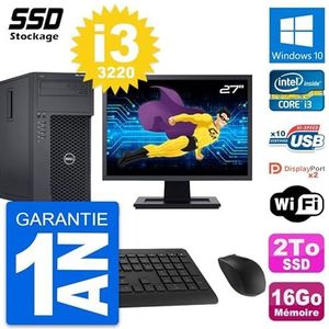 Dell PC Tower T1650 display, 27 inch, Intel Core i3-3220 RAM, 16 GB SSD, 2 TB, Windows 10, wifi (gereviseerd)
