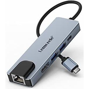 Lemorele - USB C Hub - Multiport Adapter - Zwart - 6 in 1 met PD 100W, 2 USB 3.0, HDMI 4K, Ethernet