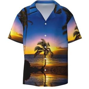 TyEdee Hawaii Beach Print Heren Korte Mouw Overhemd met Zak Casual Button Down Shirts Business Shirt, Zwart, 3XL