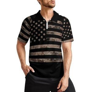 Amerikaanse vlag woestijn camouflage heren golfpoloshirts klassieke pasvorm korte mouw T-shirt gedrukt casual sportkleding top 2XL