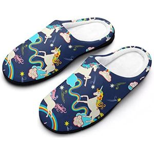 Fantasy Unicorn katoenen pantoffels voor dames, traagschuim, antislip, huisschoenen, binnen en buiten