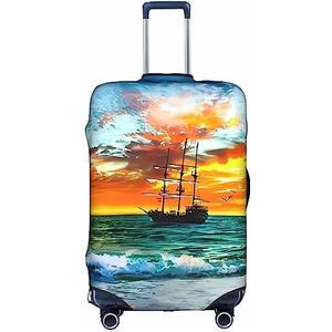 Dehiwi Piratenschip in de zonsondergang bagagehoes reizen stofdichte kofferhoes ritssluiting kofferbeschermer geschikt voor 45-70 cm bagage, Wit, S