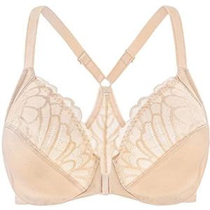 MELENECA Dames Flora Kanten Ongewatteerde met Beugel Front-Sluiting Racerback BH Licht beige 90E