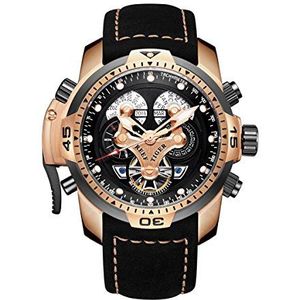 Reef Tiger Militaire Horloges voor Mannen Lederen Band Sport Horloge Gecompliceerde Automatische Horloges RGA3503, Rga3503-pbblg, Armband