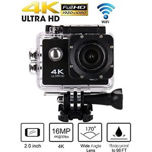 Actiecamera's 4k ultra Hd Mini Action Camera, 2.0 ""Screen WiFi Sports DV Camera, onderwater waterdichte camera, helmcamera's for motorfietsen Waterdichte en duurzame behuizing (Size : Nero)