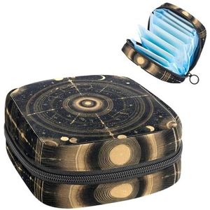 1 x maandverband, grote maandverband, organizer, herbruikbare eerste menstruatietas voor meisjes, dames, 17 x 17 x 12 cm, magische cirkel met sterren, sterrenbeelden, maanfasen