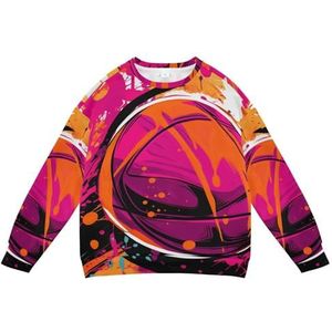 KAAVIYO Geschilderd Roze Basketbal Art Sweatshirt Kinderen Zachte Lange Mouwen Trui Ronde Hals Tops Shirts Voor Jongens Meisjes, Patroon., XXS