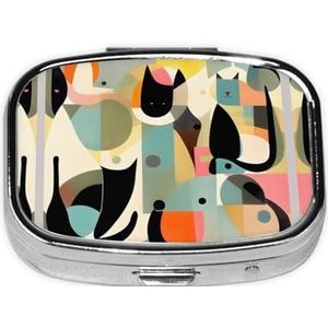 Mid-Century Moderne Kunst Kat Draagbare Metalen Pillendoos Lichtgewicht en Duurzaam Kleine Medicijnopslag 2-Compartiment Plastic Divider Medicine Container Pillenopslag