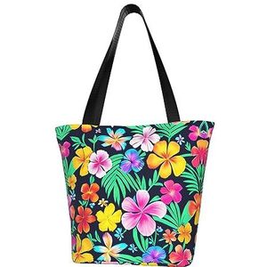 AkosOL Kleurrijke bloemen klassiek bedrukt ontwerp, lichtgewicht gewatteerde handtas met grote capaciteit, geschikt voor winkelen, fitness, modieus en gemakkelijk te matchen met het leven, Zwart, Eén