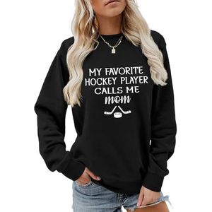 MLZHAN Vrouwen Hockey Sport Sweatshirts Mijn Favoriete Hockeyspeler Calls Me Mom Shirt Moederdag Casual Mama Sweatshirt, Zwart, S