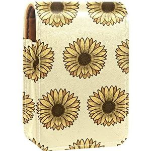 Lipgloss Houder Lipstick Case Draagbare Mini Lipstick Opbergdoos Reizen Lipstick Organizer Case met Spiegel voor Vrouwen Zonnebloemen-Achtergrond, Meerkleurig, 9.5x2x7 cm/3.7x0.8x2.7 in