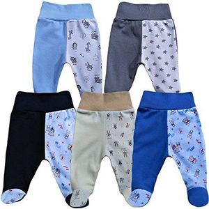MEA BABY Unisex babybroek met voet baby romperbroek met voet 5-pack. Babybroek met voet meisjes babybroek met voet jongens, Jongens, 74