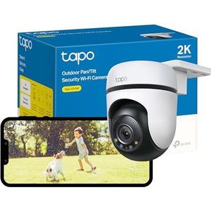 Tapo 2K bewakingscamera buiten, 360° PTZ WiFi-camera, IP65 weerbestendige CCTV voor thuisbeveiliging, bewegingstracking, full-colour nachtzicht, cloud en lokale opslag, werkt met Alexa & Google Home