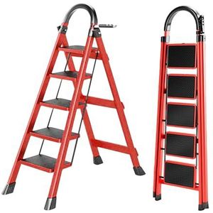 K IKIDO - Inklapbare Trapladder - Rood - 5 Treden - Antislip - Belastbaarheid tot 150 kg