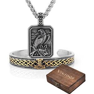 Viking Gift In A Wooden Box Men Vintage Wolf Raven Jewelry Nordic Viking Compass Talisman Necklace (Color : Style 6, Size : 70cm)