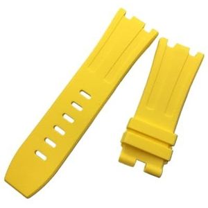 28mm zwart blauw 15703 natuur rubberen siliconen horlogeband heren horlogeband band geschikt for Ap Bekijk Audemars en Piguet Riem Logo Tools (Color : Yellow, Size : With black buckle)