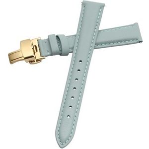 LQXHZ Horlogeband Dames Echt Leer Vlindersluiting Eenvoudig Geen Graan Horlogearmband Wit 12 13 14 15 16 17 Mm (Color : Blue-Gold-B1, Size : 17mm)