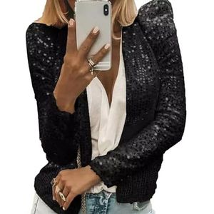 Casual vrouwelijke jas jas volledige pailletten open voorkant jas Womens glanzende partij tops vest
