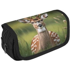 VFKLT Schattige herten etui dubbellaags potlood etui grote capaciteit potlood tas dubbele rits draagbare pen etui make-up tas voor mannen vrouwen reizen zakelijk kantoor, Wit, Eén maat, Potlood Tas