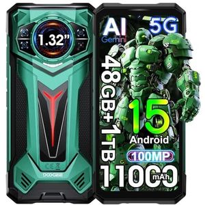 DOOGEE S200 Ultra 5G AI mobiele telefoons (2025), 48GB + 1TB, Dimensity 7400, accu 11000mAh/66W, Rugged 5G Smartphone, 100MP AI + 20MP + 32MP telefoon, 6,72 inch FHD+ Smartphones (groen)